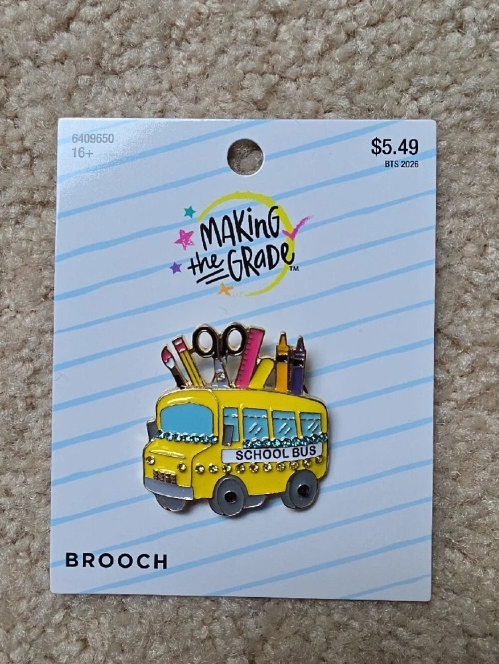 Hobby Lobby Pink Apple Print Lanyard with School Bus Brooch